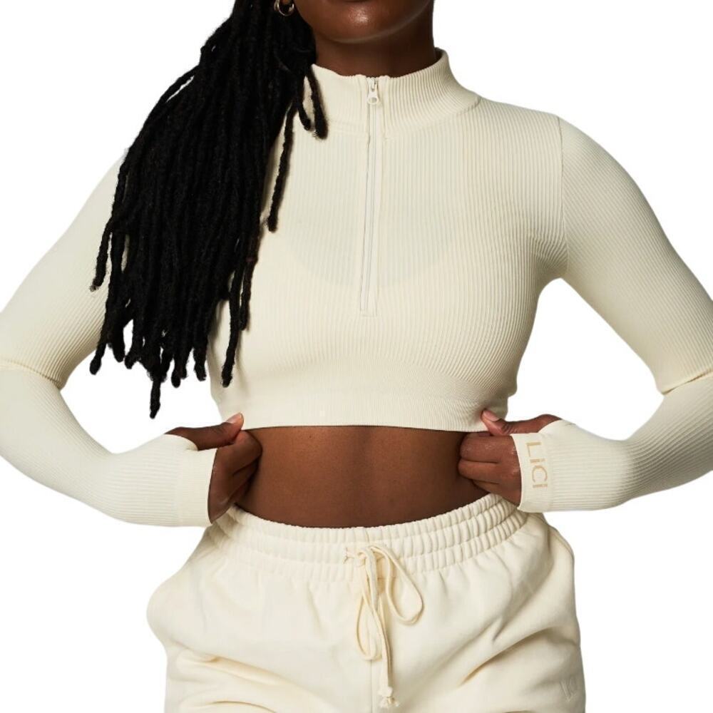 Lici Fit Seamless Ribbed Long Sleeve Half Zip in Ivory, Size XL/XXL​​​​